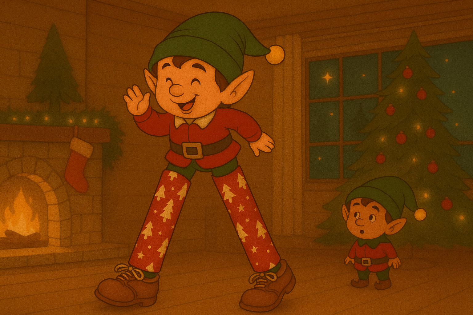 Le lutin marche avec des échasses