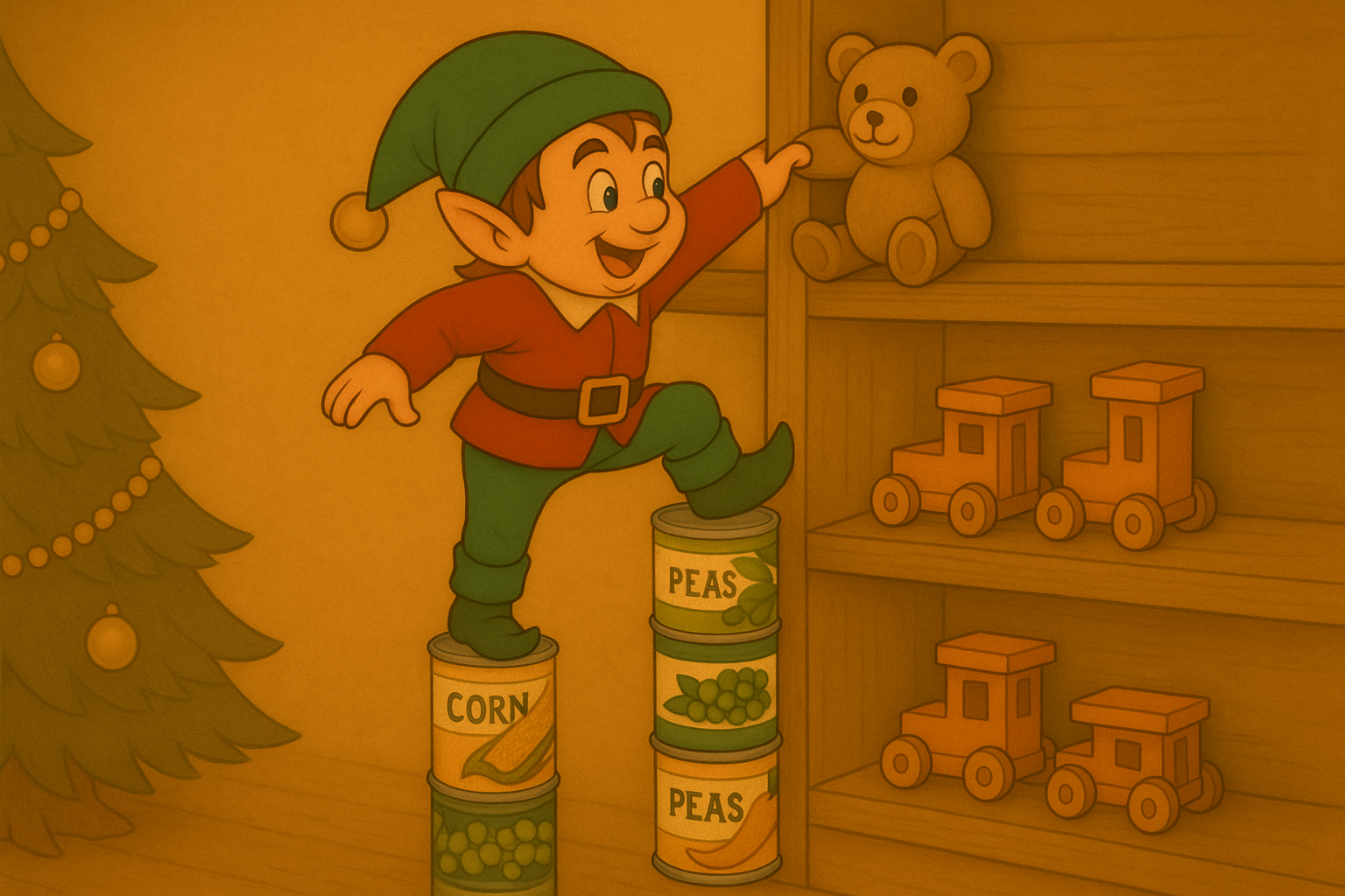 Le lutin et la tour de conserves